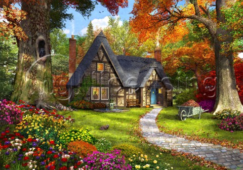 A small cosy cottage in a Autumnal woodland