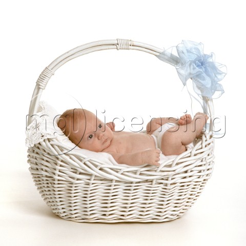 Baby in White Reed Basketjpg