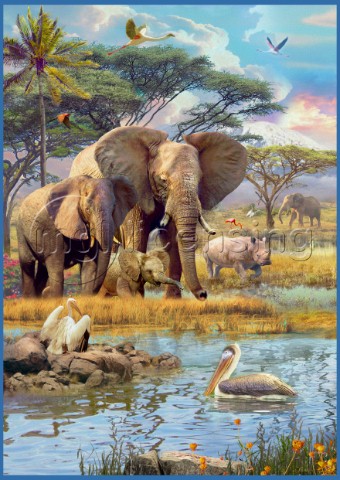 Watering Hole Elephants