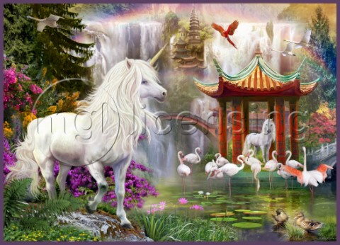 Unicorns Under Chinese Waterfall