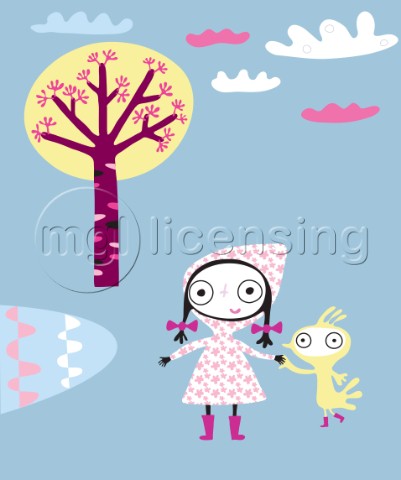Girl bird and tree