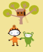 Boy, monkey and tree house