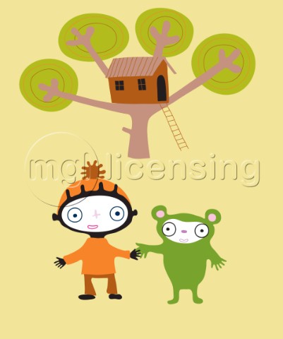 Boy monkey and tree house