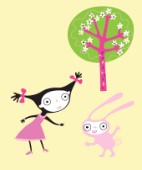Girl, rabbit and tree