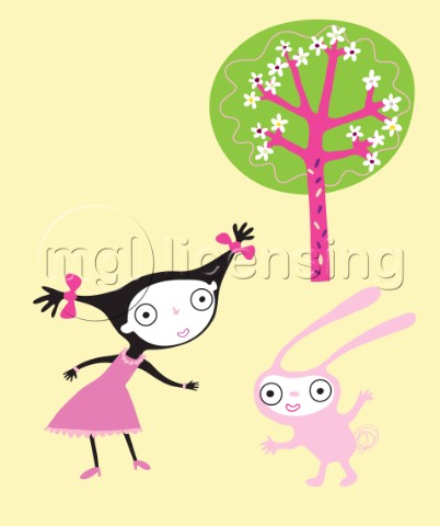 Girl rabbit and tree