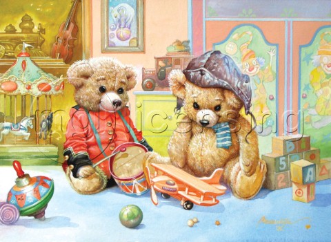 Teddies playing with toys