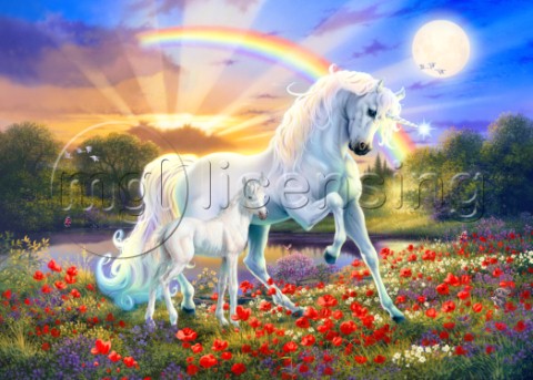 Rainbow Unicorn with Foal Landscape variant 3