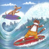 Cat and Dog Surfing