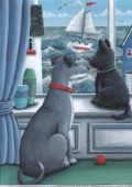 Dog and Cat at Window, Blue
