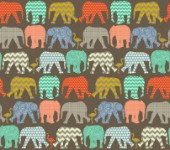 geometric pattern filled elephants and flamingos on linen texture (no pink)