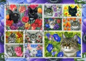 Botanical Cat Stamp Collection blue