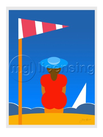 Beachy pop  Red bathing suit blue hat
