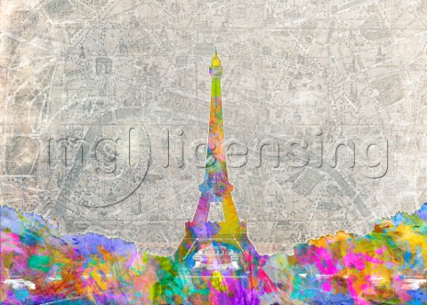 EiffelTowerMapColorsplashWatercolor