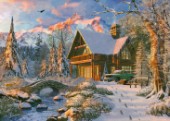 A winter holiday cabin in the Rocky Mountains.