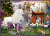 Unicorns Under Chinese Waterfall