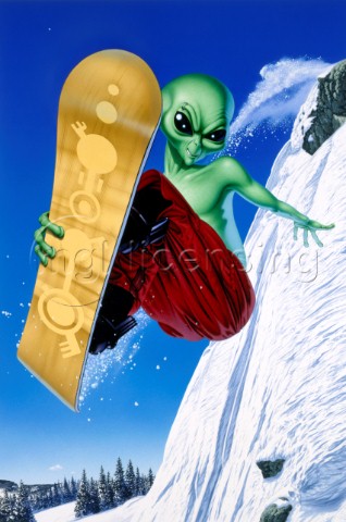 Alien snowboarder