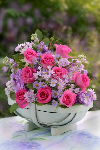 Pink Roses Purple Daisies F487