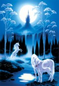 Moonlit unicorn and foal