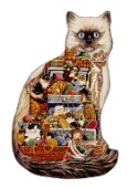 A new shaped version of Cats Galore retitled as Mischief Makers.Cats and kittens playing in drawers and balls of yarn.
