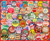 A collage of vintage milk bottle caps.