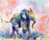 African elephant baby painted in oil paints on canvas.