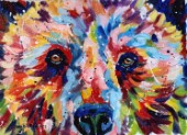 Brown bear painted in multicolours in oil paints on canvas
