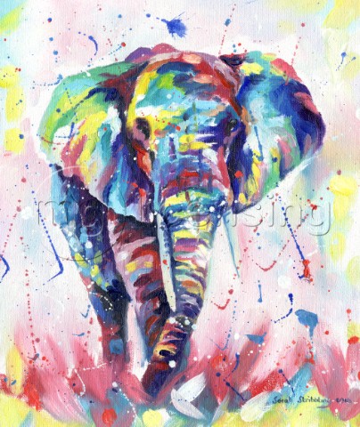 African elephant painted in oil paints in muilt colour