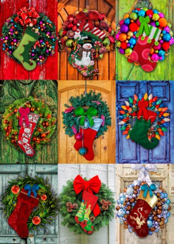 Holiday Wreathes With Stockings 3x3 AlisonLee