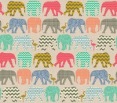 repeating pattern ~ geo baby elephants and flamingos on linen texture background