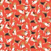 repeating pattern ~ scattered beagles on coral red