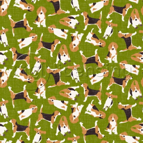 repeating pattern  scattered beagles on green