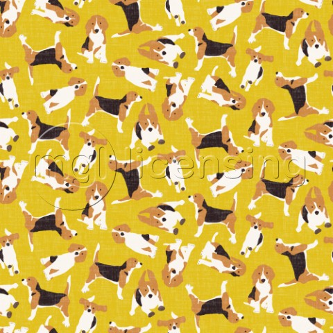 repeating pattern  scattered beagles on yellow