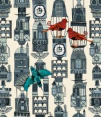 steampunk inspired birds and architectural towers ~ also available as a repeating pattern