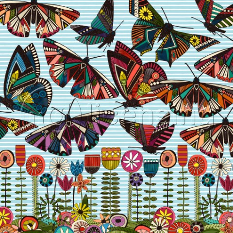 Summer Butterflies and Flowers stripe panel variant 1